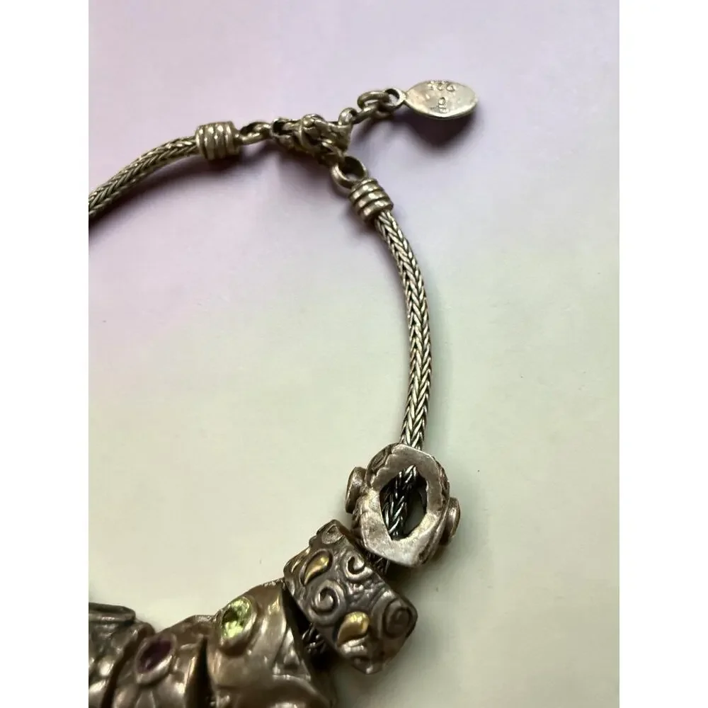 Samuel B 925 Sterling Silver Wheat Chain Gemstone Charm Bracelet Boho 9